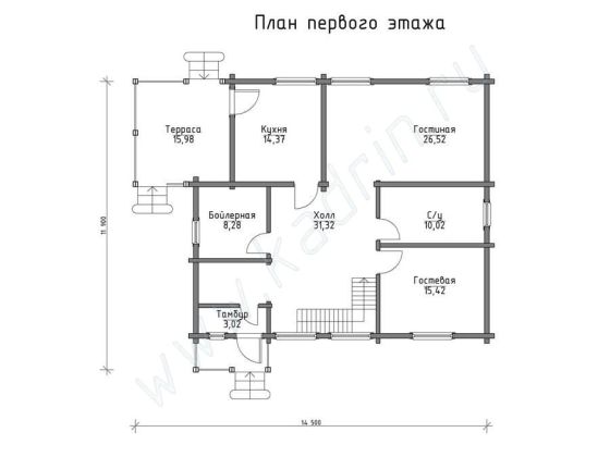 Базовые планировки Дом из клееного бруса Рокфорд 1