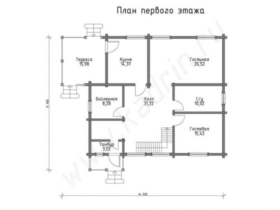 Базовые планировки Дом из клееного бруса Рокфорд 1